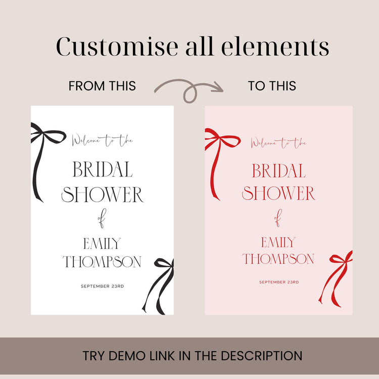 Black Bow Bridal Shower Welcome Sign Template