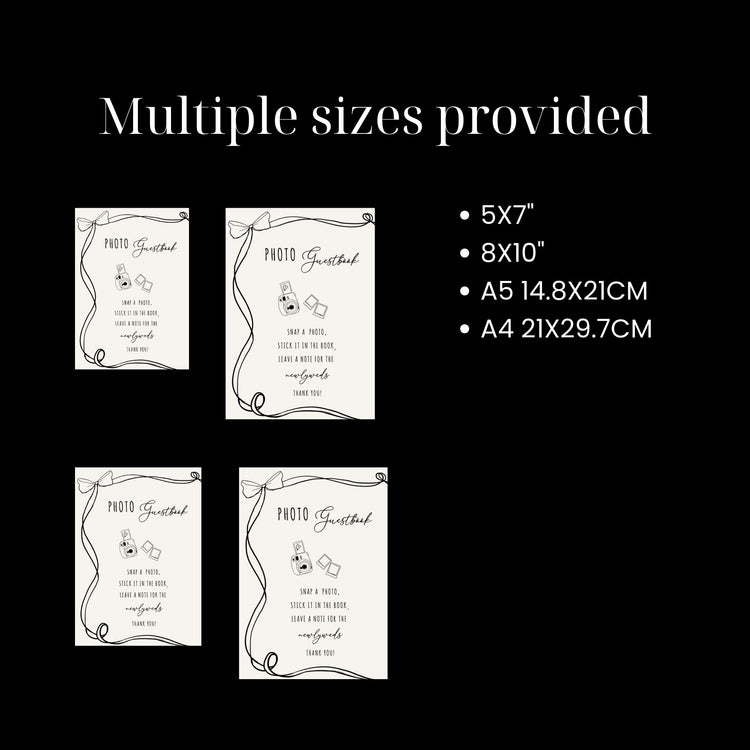 whimsical Hand drawn Wedding Photo Guest Book Sign printable Template comes in multiple sizes