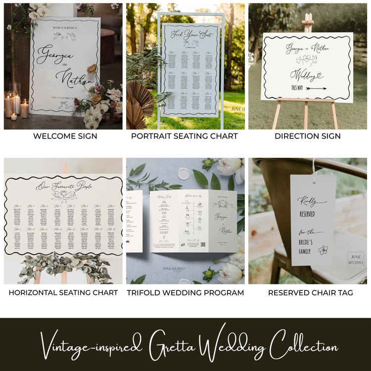 Whimsical Hand drawn Wedding Day stationery and signs bundle digital template