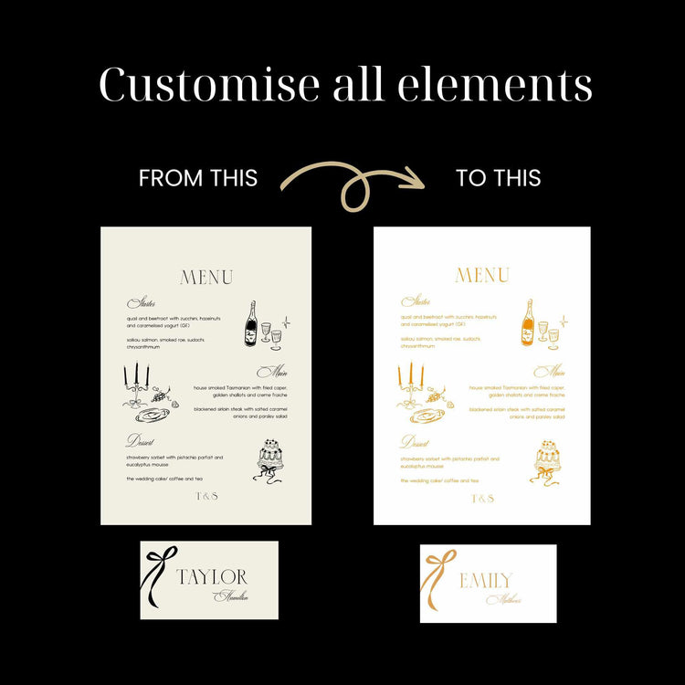 Old Money Rectangular Wedding Menu and Place Card Set Template