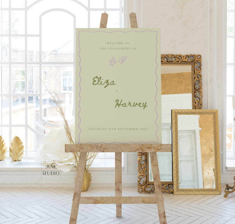Whimsical Sage Green Engagement Welcome Sign Template