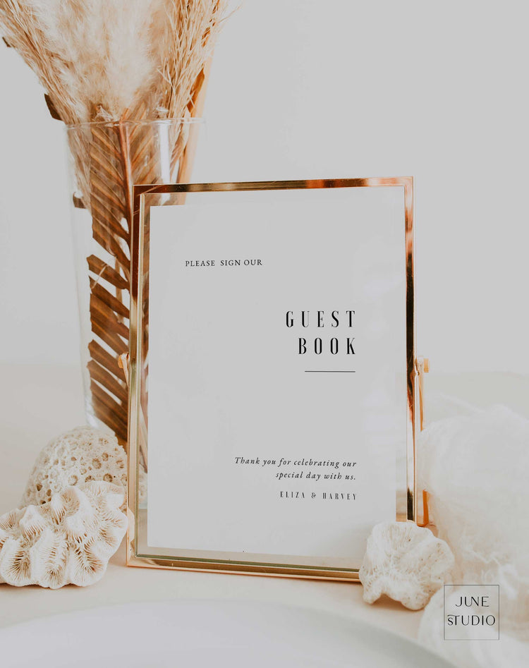 modern minimalist wedding guest book sign digital template