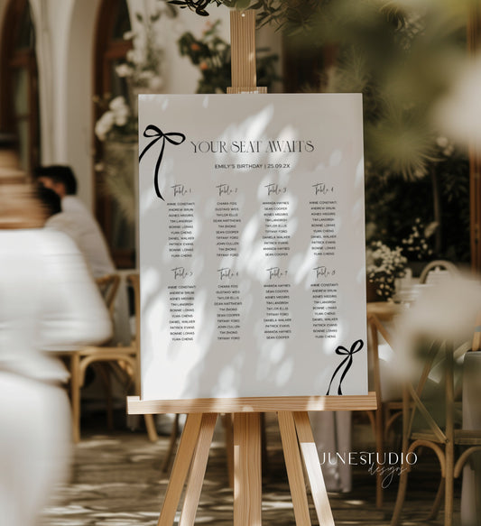 Black Bow Seating Chart Sign Template