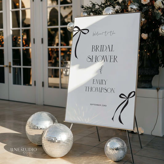 black ribbon modern bridal shower welcome sign template