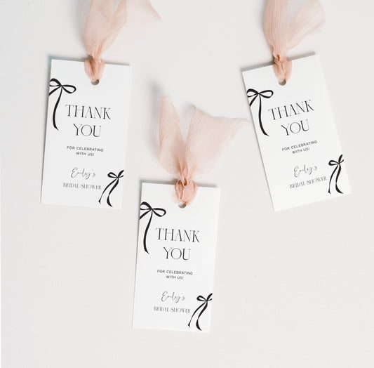 Black Bow Bridal shower Favour Tag digital Template
