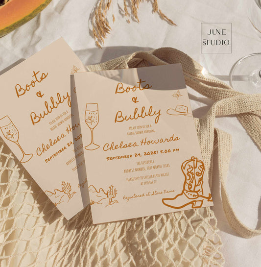 Boots and Bubbly Cowgirl Bridal Shower Invitation Template
