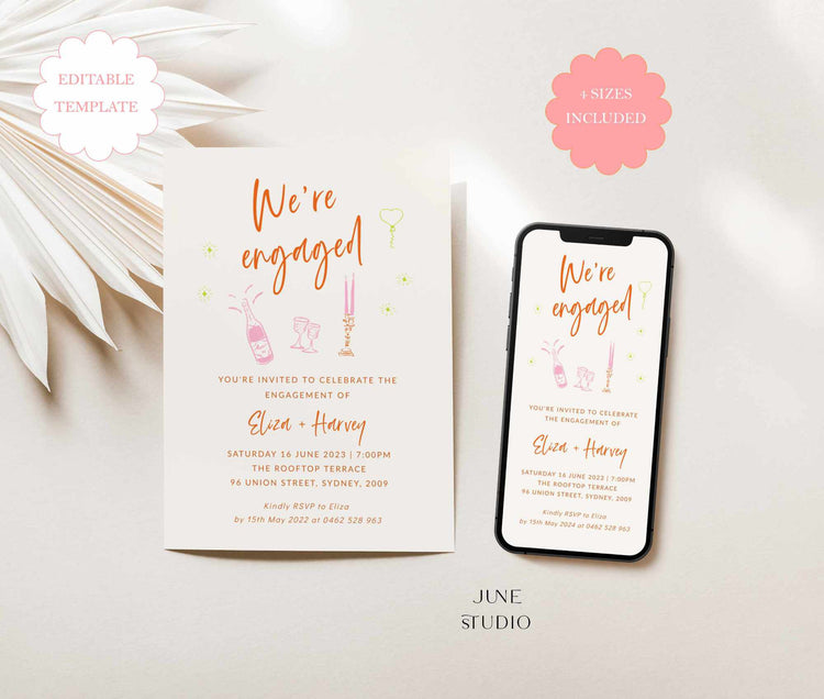 Hand drawn Colourful Engagement Invitation Template