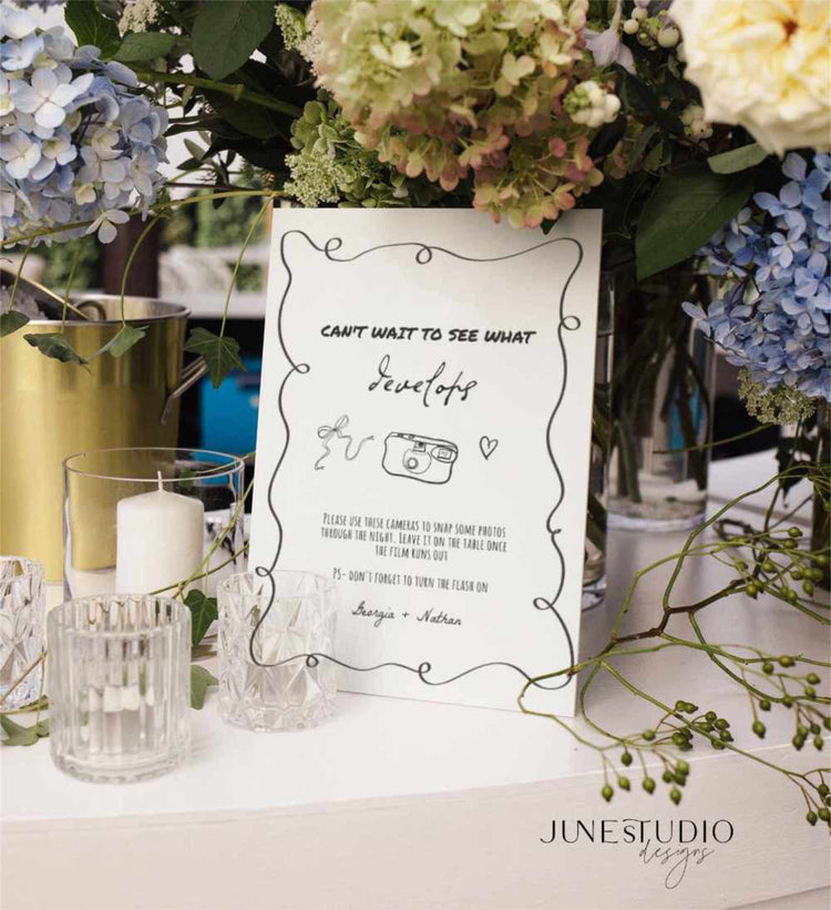 customizable hand drawn disposable camera wedding sign digital template
