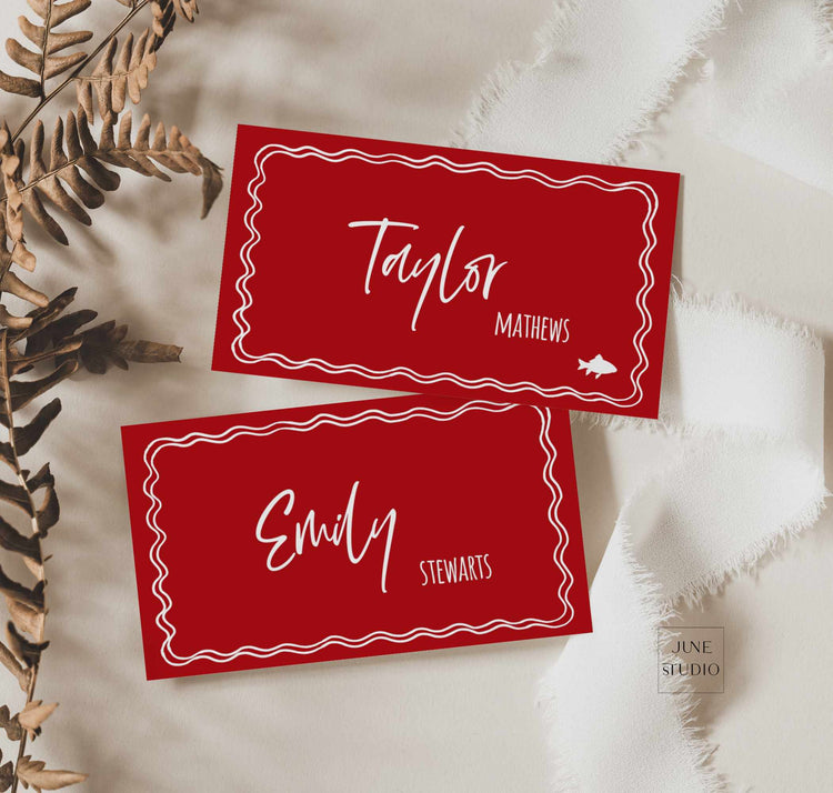 hand-drawn flat place card set digital template with food illustrations in that's amore themed