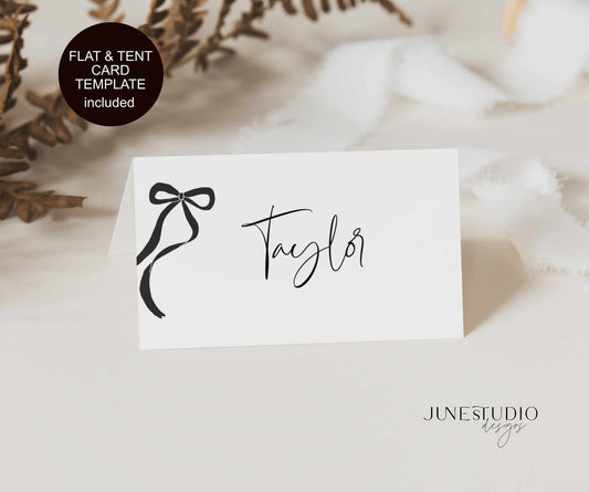 Black Bow Bridal Shower Place Card Template