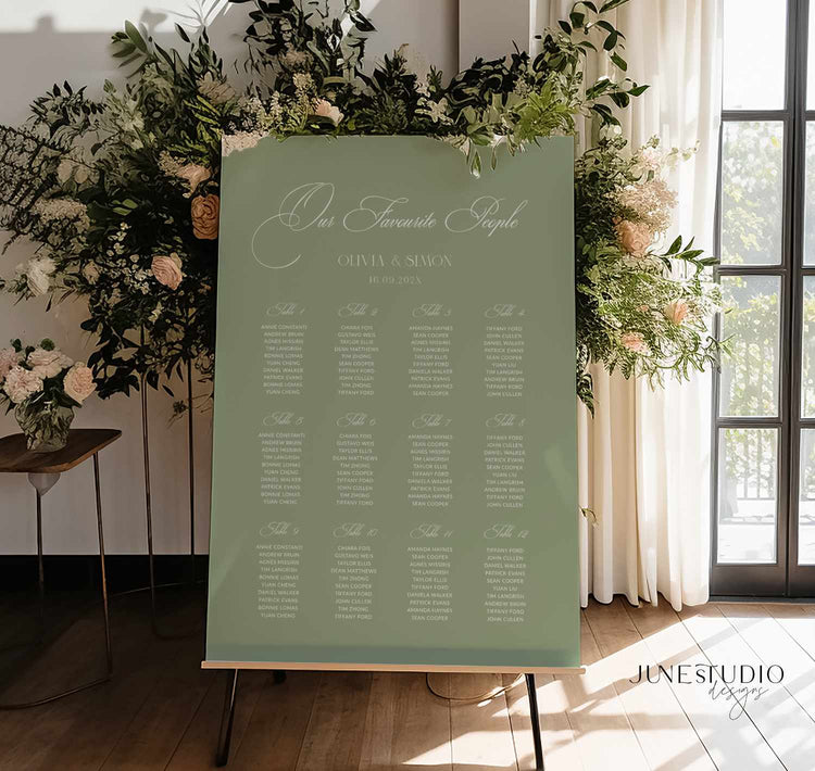 modern sage green wedding seating chart template printable sign- image of product front facing