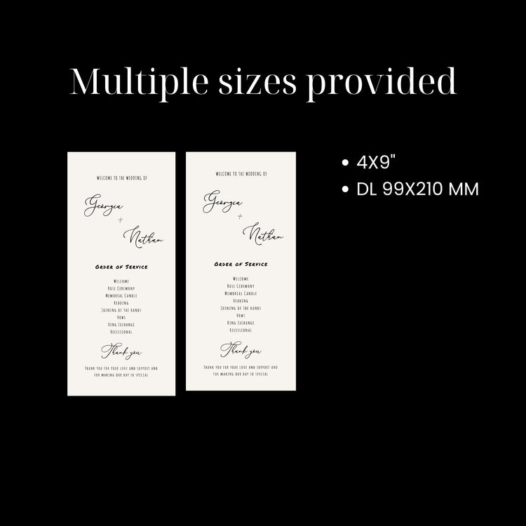 hand drawn wedding program, double side long program, ceremony program, french vintage inspired wedding