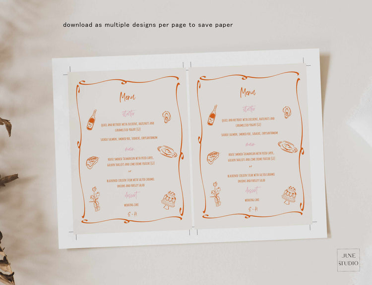 customizable Hand drawn Vibrant Colourful Menu digital Template