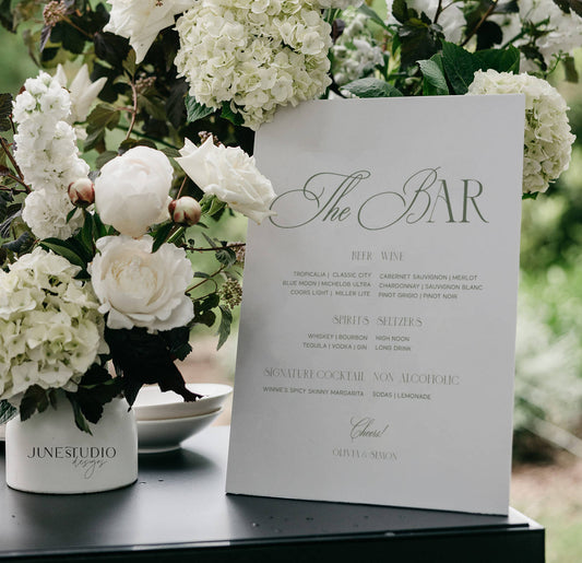 modern chic sage green wedding bar menu sign printable template
