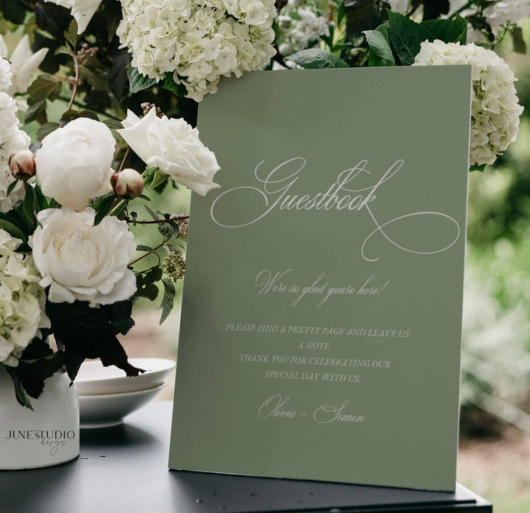 sage green wedding guest book sign digital template