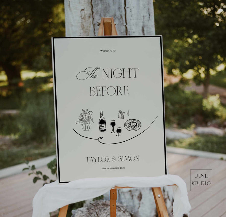 hand drawn old money the night before_wedding_welcome_sign_digital template
