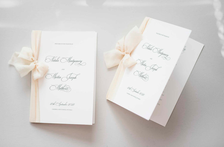 vintage green wedding church program booklet printable template front side