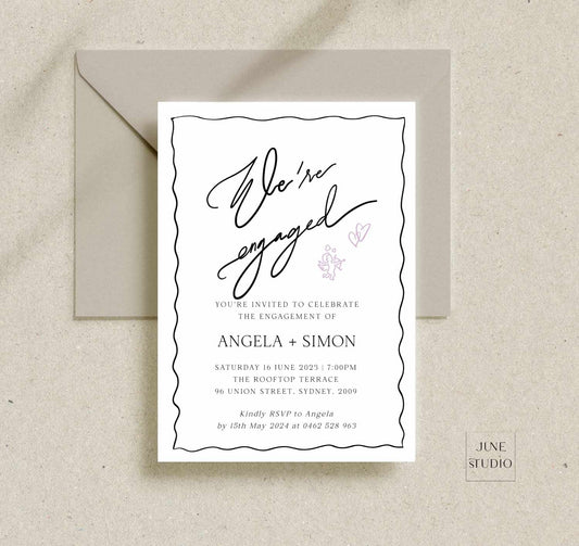 hand-lettered we're engaged invitation digital template
