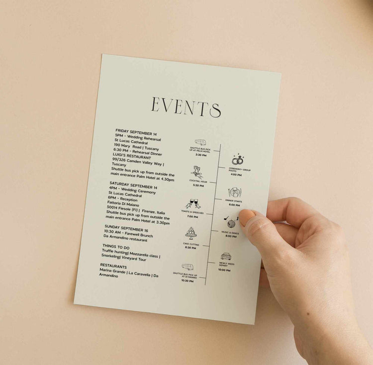 wedding_welcome_hotel_bag_template with wedding timeline hand drawn icons