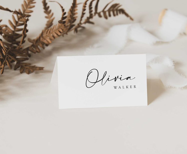 Modern Script Wedding Tent Place Card Template