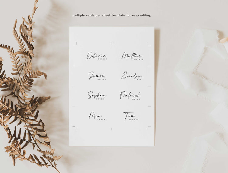 Printable Modern Script Wedding Flat Place Card Digital Template