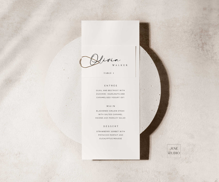 customizable minimalist Modern Script Wedding folded Place Card Digital Template