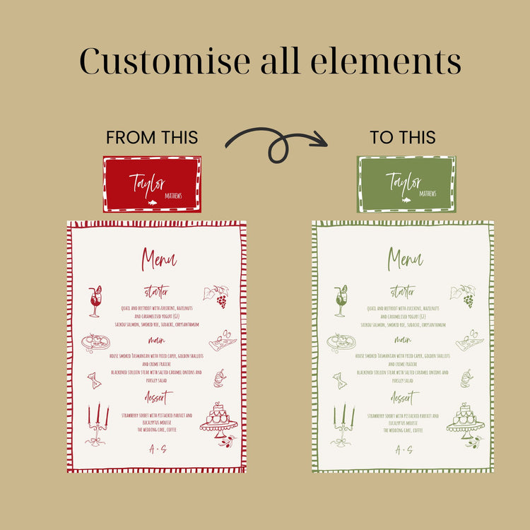 customizable That's Amore Hand drawn striped Place Card printable Template