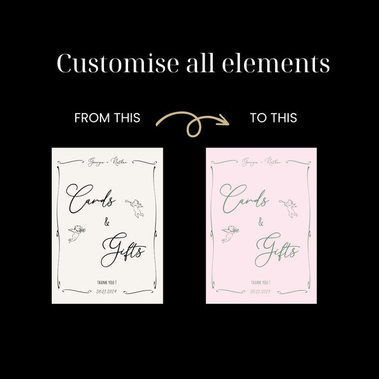 Whimsical Hand drawn cherubs customizable Wedding Cards and Gifts Sign Digital Template