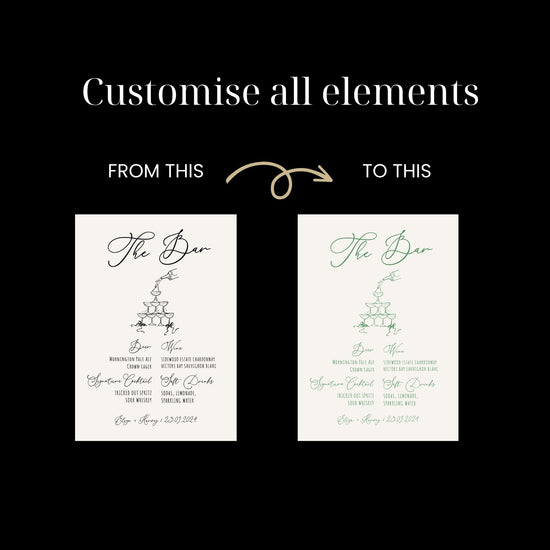 funky Hand drawn Champagne Tower customizable Wedding Bar Menu Sign digital Template
