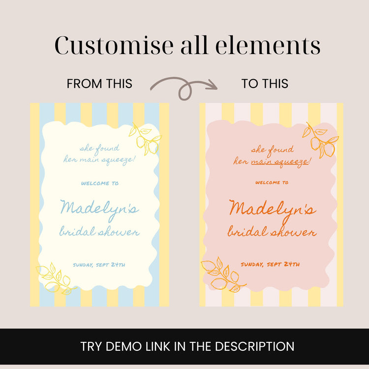 She found her main squeeze Bridal Shower Welcome Sign Template