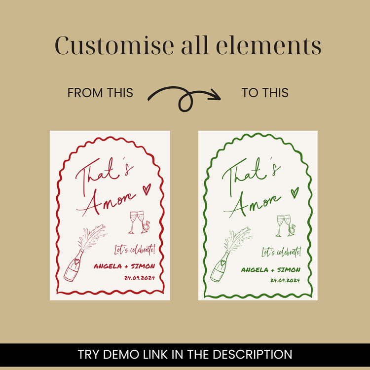 That's Amore Arch Hand drawn Champagne Engagement Welcome Sign Template