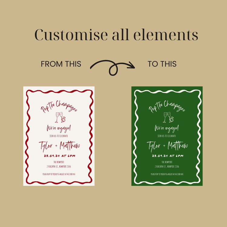 Hand drawn Pop the Champagne Engagement/ Rehearsal Dinner Invitation Template