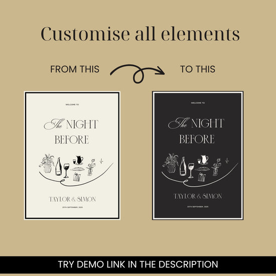 customizable hand drawn Old Money the day before Welcome Sign digital Template