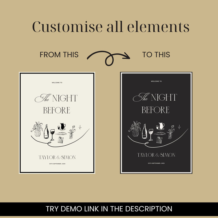 customizable hand drawn Old Money the day before Welcome Sign digital Template