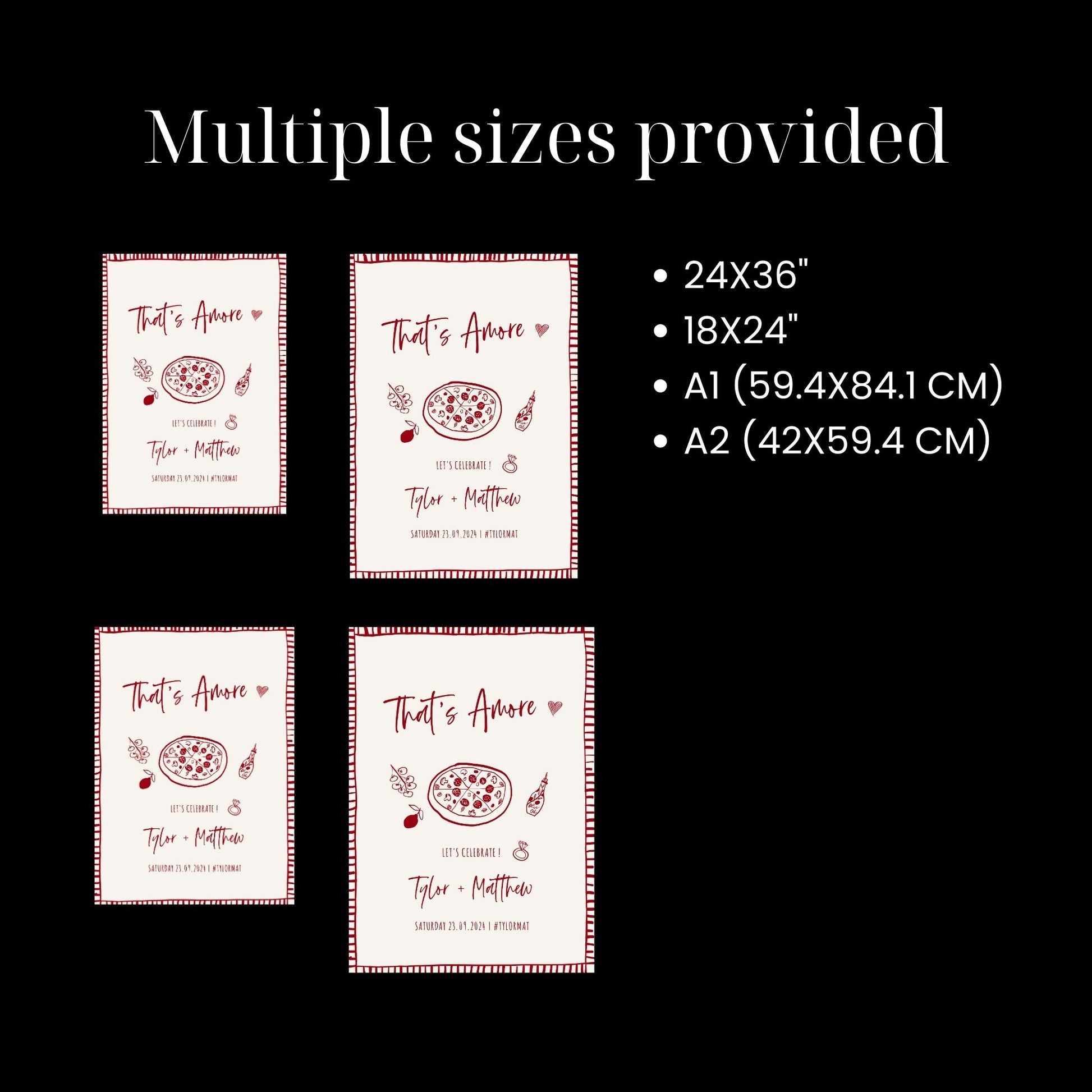 customizable hand drawn that's amore pizza engagement welcome sign digital template comes in multiple sizes