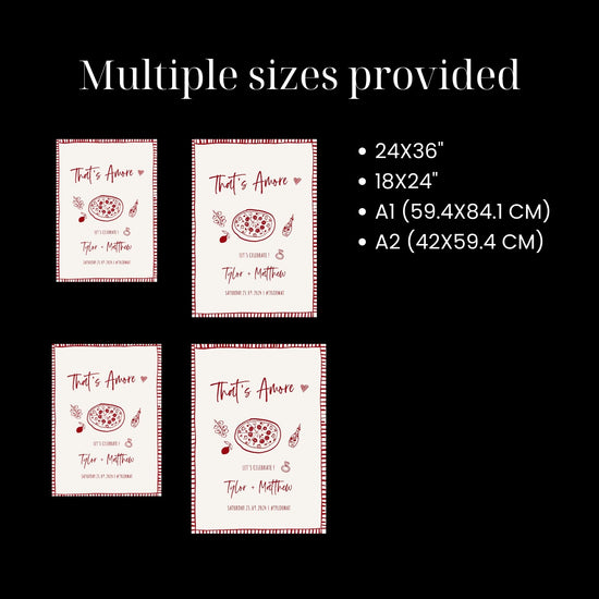 customizable hand drawn that's amore pizza engagement welcome sign digital template comes in multiple sizes