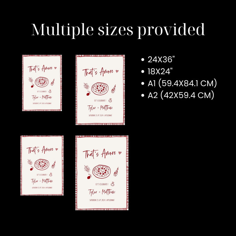 customizable hand drawn that's amore pizza engagement welcome sign digital template comes in multiple sizes