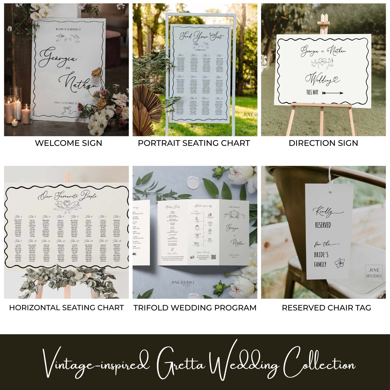 Whimsical Hand drawn Wedding Day stationery and signs bundle digital template