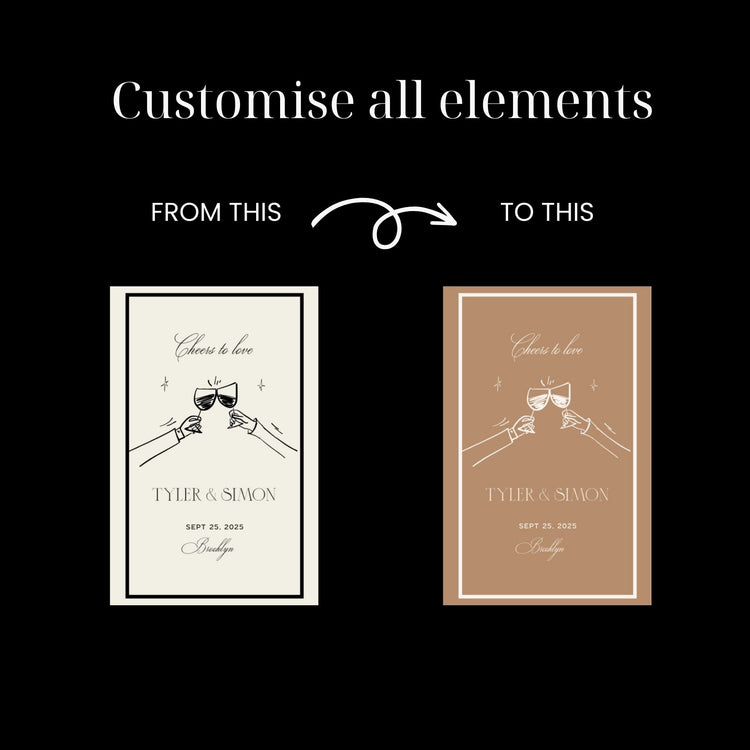 Old Money Matchbox Label Template | Customizable | Hand drawn Clinking Glasses