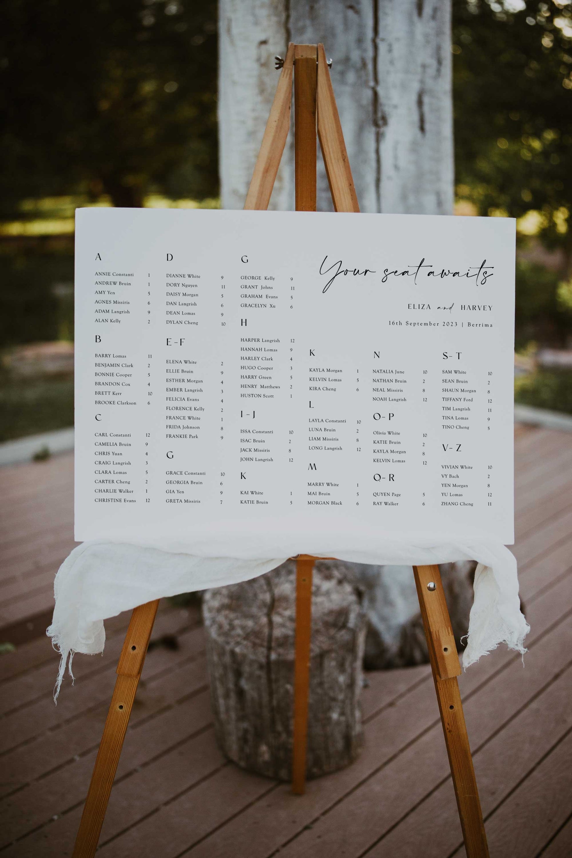 Chic minimalist Alphabetical Horizontal Wedding Seating Chart Sign Digital Template