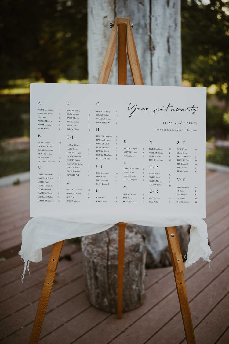 Chic minimalist Alphabetical Horizontal Wedding Seating Chart Sign Digital Template