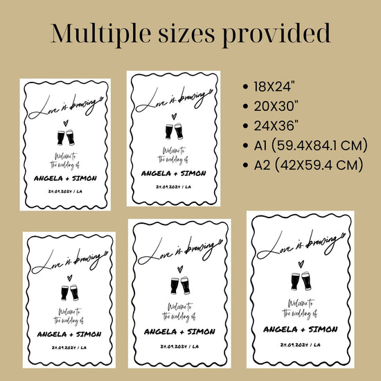 love is brewing wedding welcome sign, brewery hand drawn rehearsal welcome sign template multiple sizes provided