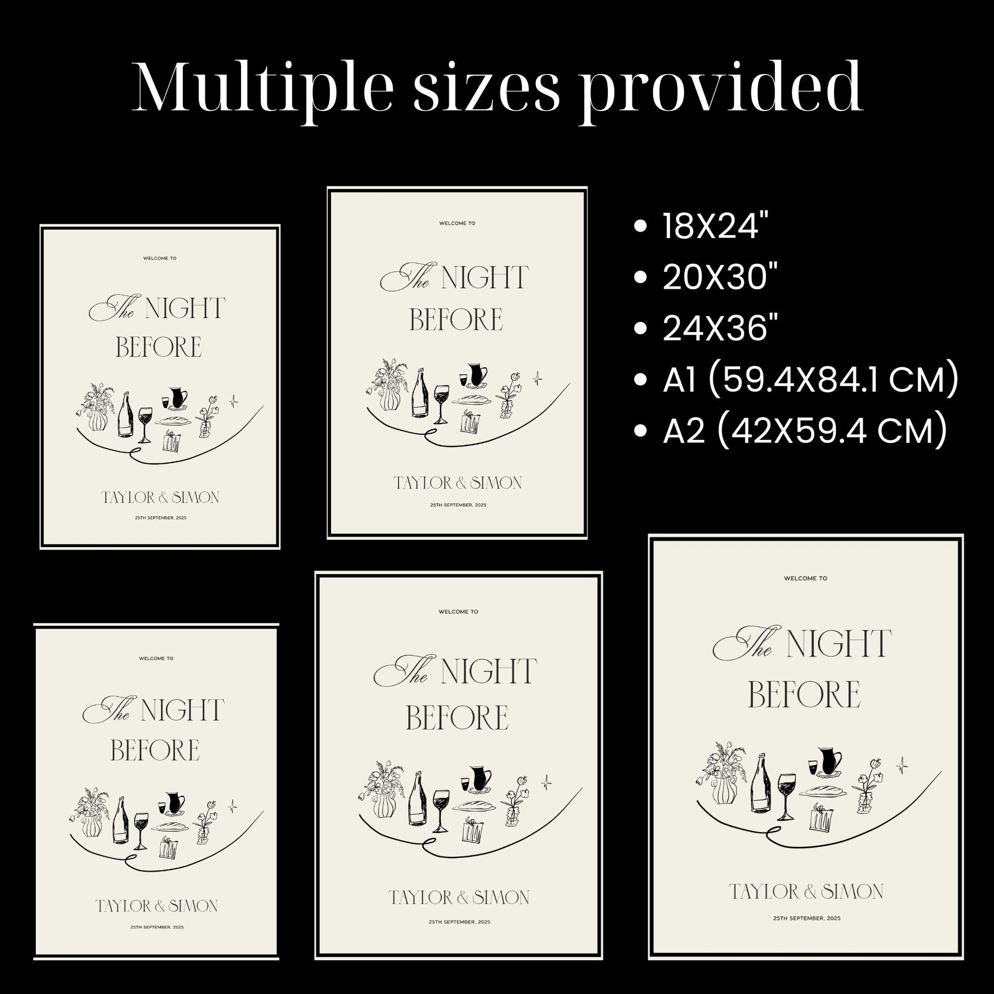 customizable hand drawn Old Money the night before Welcome Sign digital Template