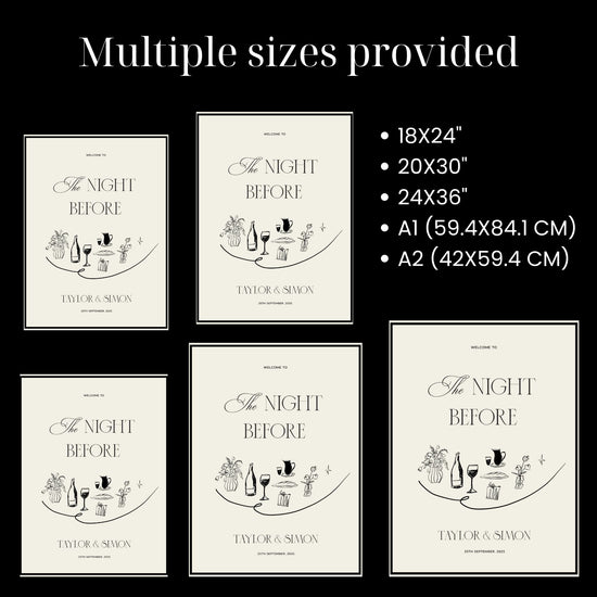 customizable hand drawn Old Money the night before Welcome Sign digital Template