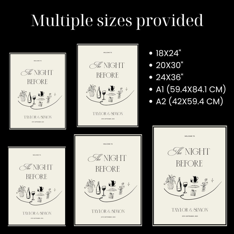 customizable hand drawn Old Money the night before Welcome Sign digital Template