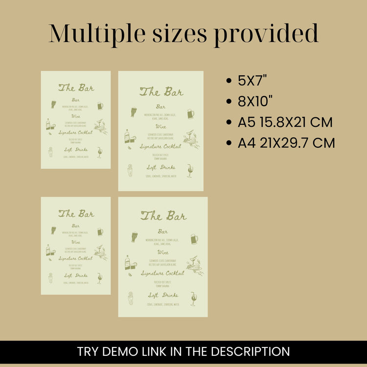 Whimsical Sage Green Bar Menu Template