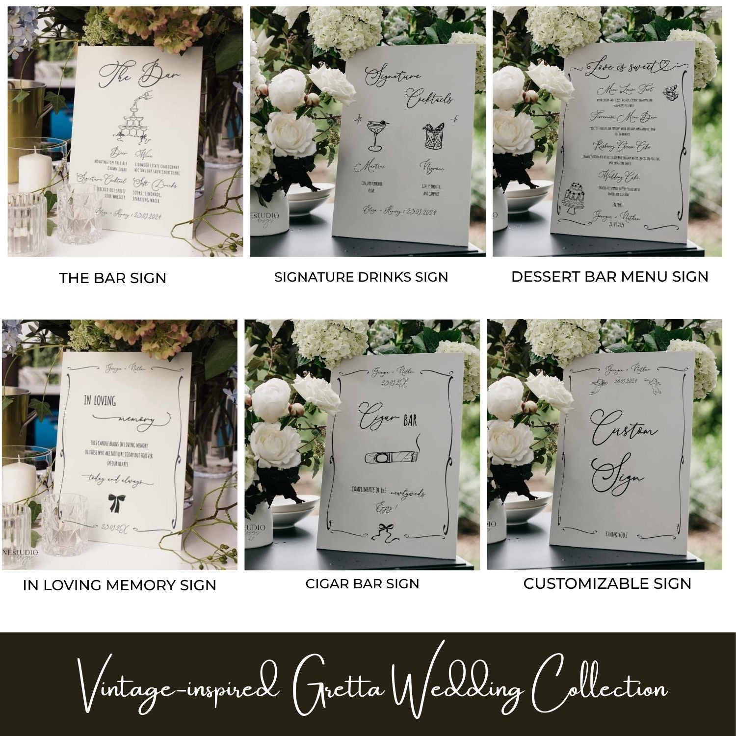 french vintage inspired Whimsical Hand drawn Wedding Day stationery and signs package printable template customizable