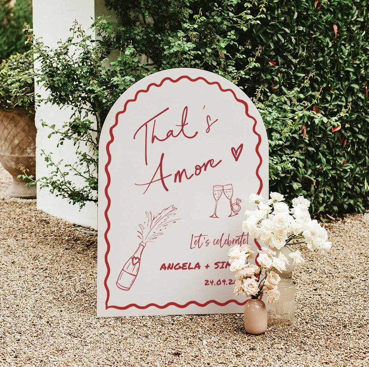 That's Amore Arch Hand drawn Champagne Engagement Welcome Sign Template