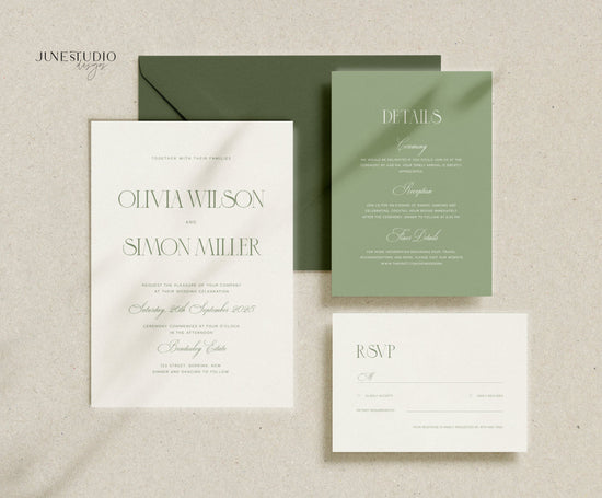 modern vintage inspired sage wedding invite set digital template
