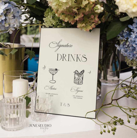 old money classic Wedding_Signature_Cocktails_with hand drawn illustrations Signage digital template_june_studio_designs